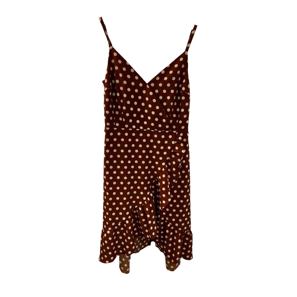 Sanctuary Brown White Polka Dot Faux Wrap High Low Slip Dress Sz 0 - Picture 3 of 14